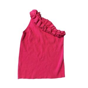 Sofia Jeans by Sofia Vergara Pink‎ Ribbed Ruffle One Shoulder Tank Top